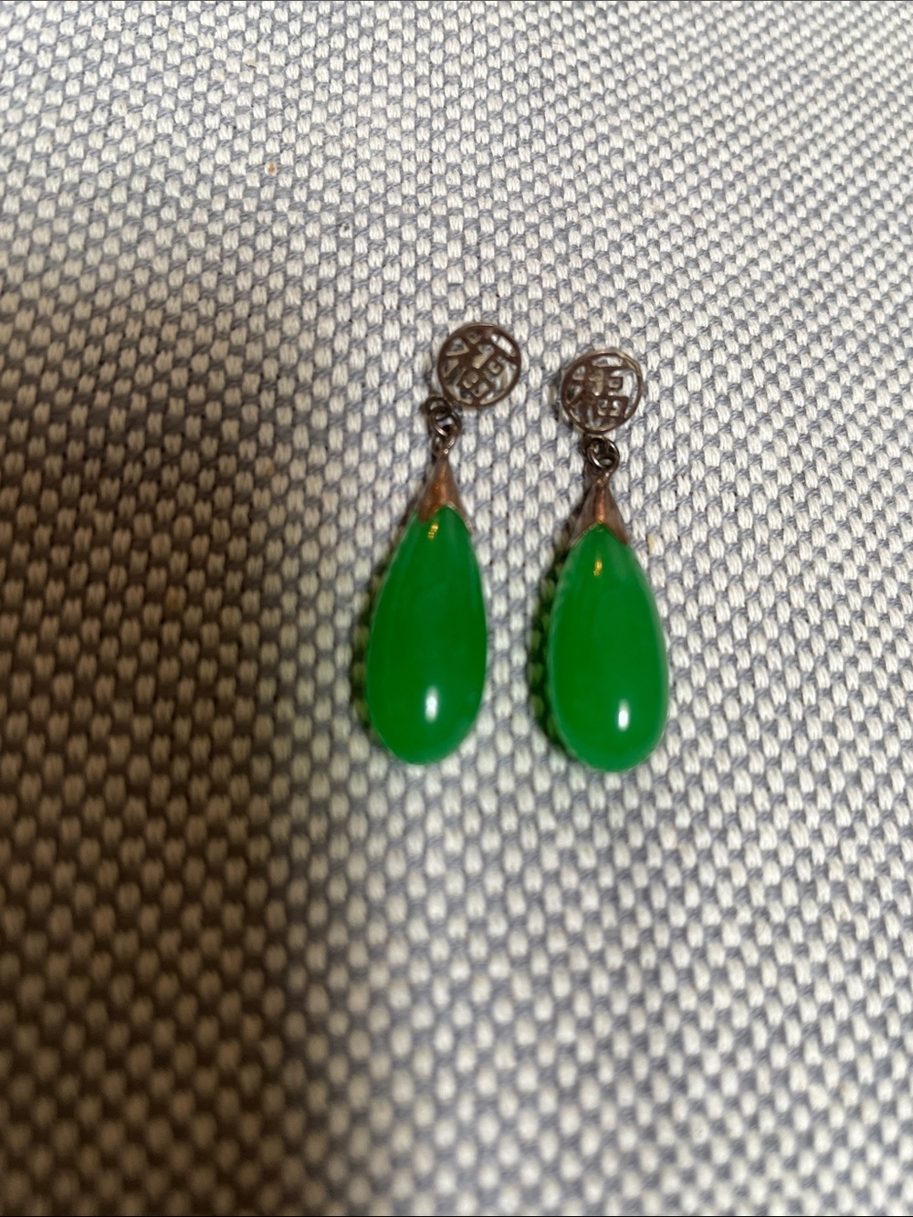 Jade and Sterling Silver Teardrop Dangle Earrings